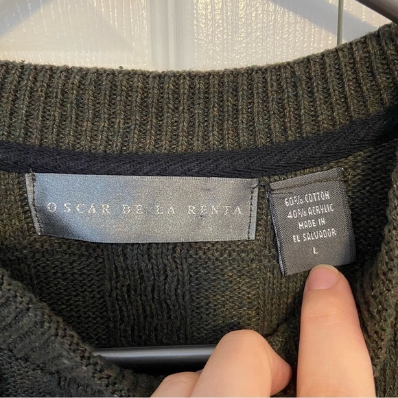 Vintage Oscar De La Renta 90s Thick Chunky Knit Pullover Sweater 3D Print Large - Picture 4 of 6